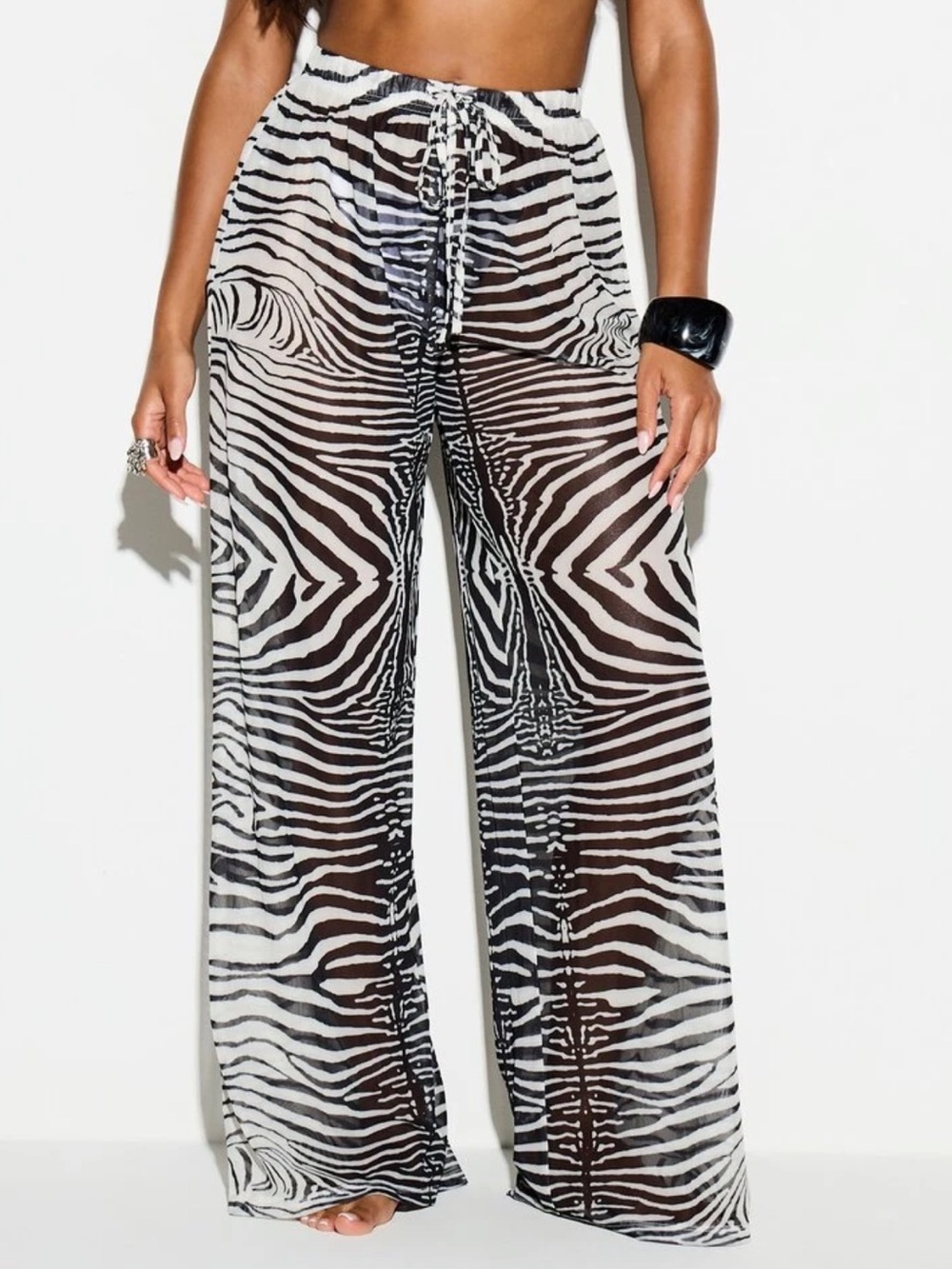 Sheer Zebra-Print Wide Leg Pants - Black/White